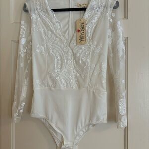 Ivory Sequence Lace Bodysuit